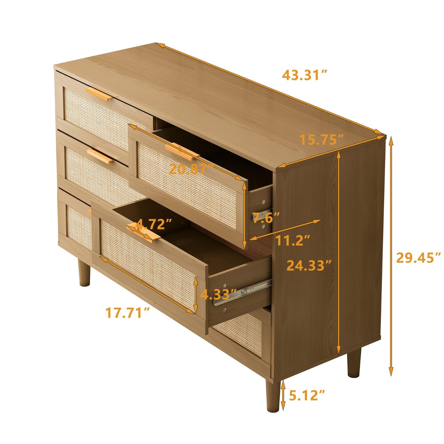 6 Drawers Rattan Dresser Rattan Drawer, Bedroom,Living Room