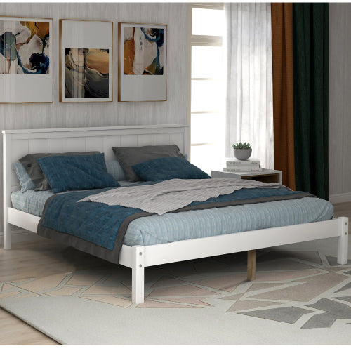 White Wood Platform Bed Pine Full Size No Box Spring