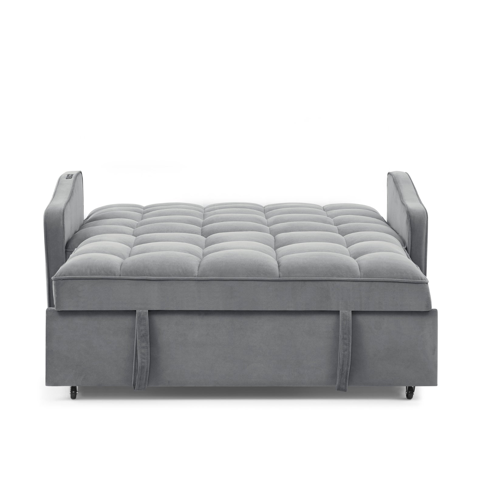 Grey Velvet Sofa Bed Pull-Out Adjustable Back
