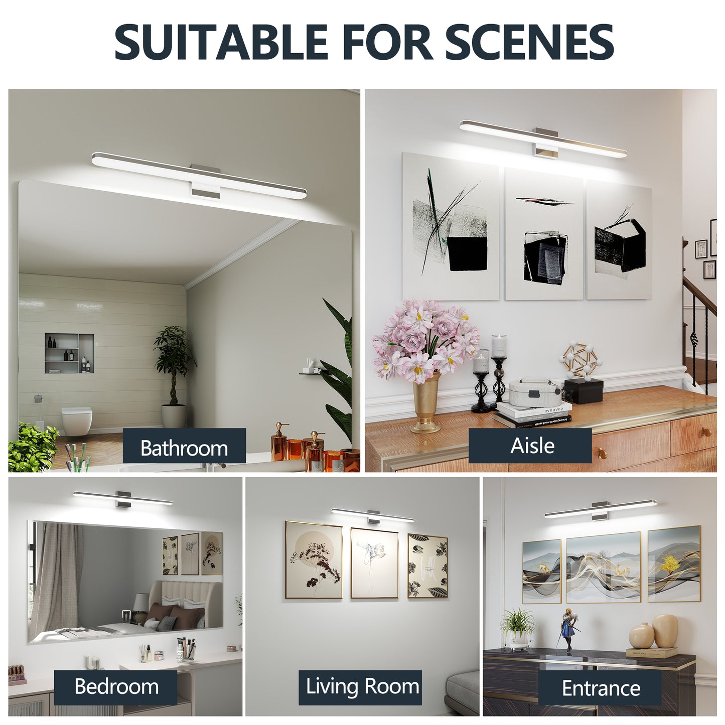 Modern LED Vanity Lights For Bathroom 32IN 16W Daylight White Chrome Light Fixtures Bathroom Lights Over Mirror Vanity Lighting Fixtures Vanity Light