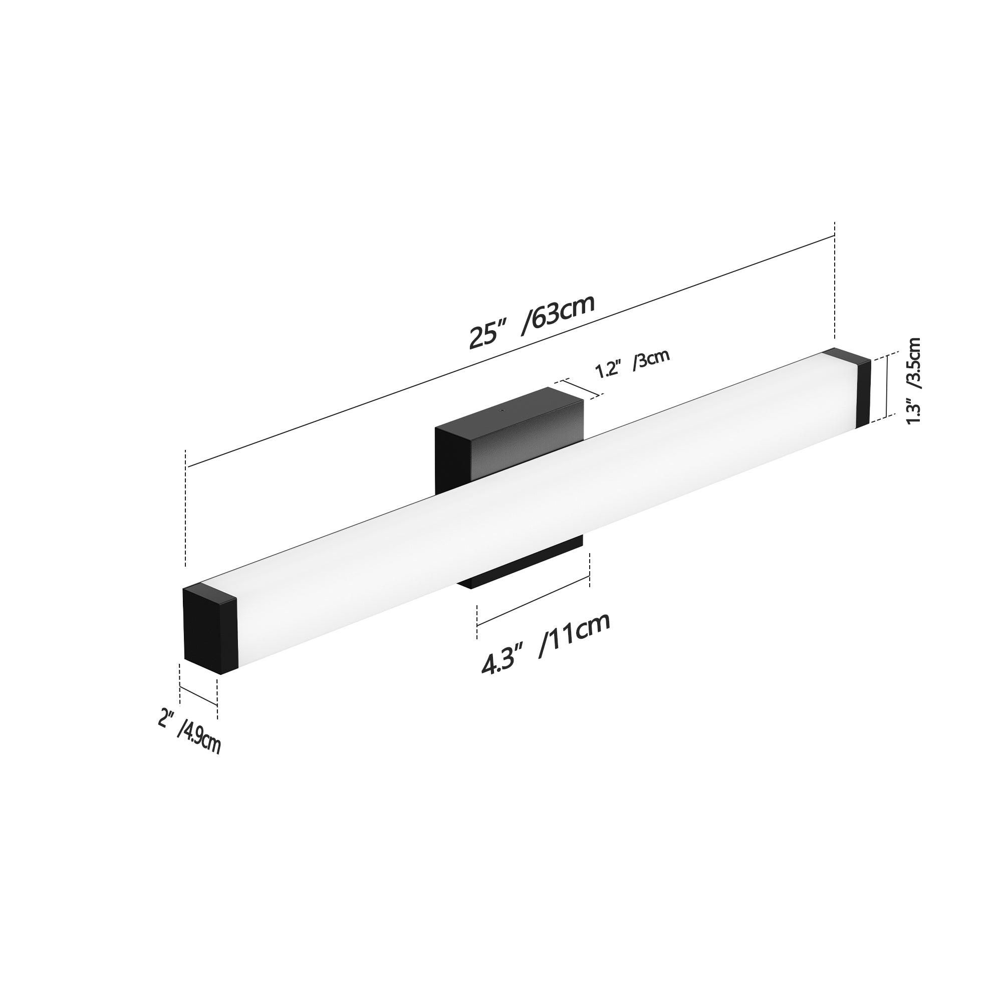 Black 14W LED Vanity Light Over Mirror