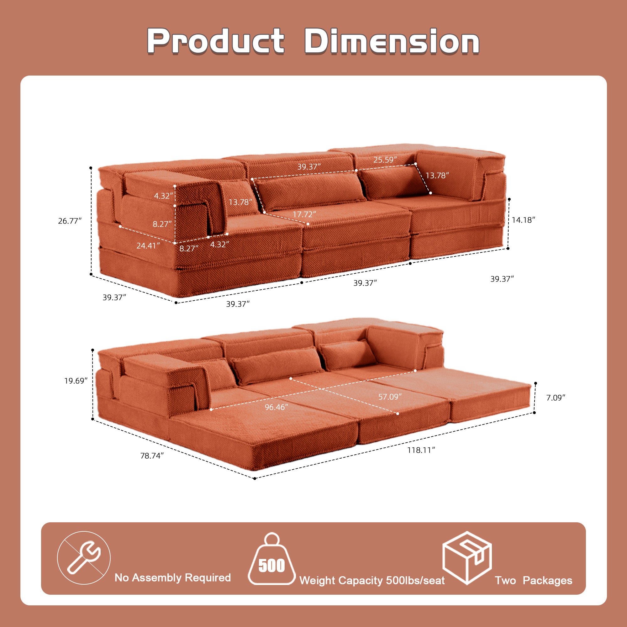 Orange Modular Sofa Pillows