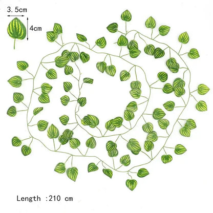 Green striped artificial leaf vine green garland string 210 cm for decorbites 12pcs ivy green garland set
