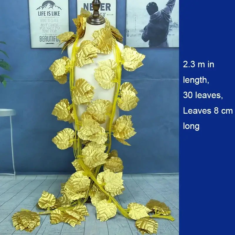 Decorbites 12pcs ivy green garland featuring golden leaf-shaped metallic decor on yellow string for living room decorbites 12pcs ivy green garland featuring golden leaf-shaped metallic decor on yellow string for living room