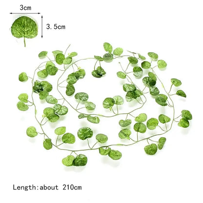 Green artificial ivy green garland string with round glossy leaves and thin stems for decorbites 12pcs living room decor