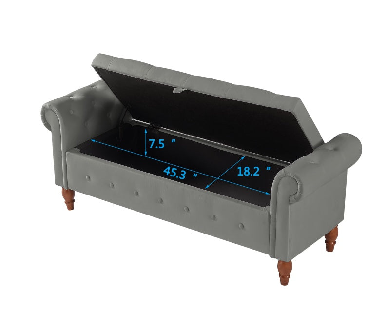 Grey Velvet Storage Ottoman