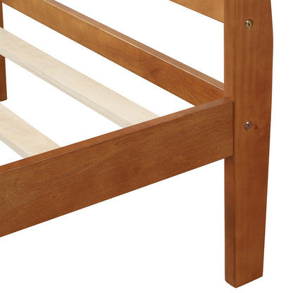 Wood Platform Twin Bed Frame, Sleigh Design With Headboard Footboard, Wood Slat