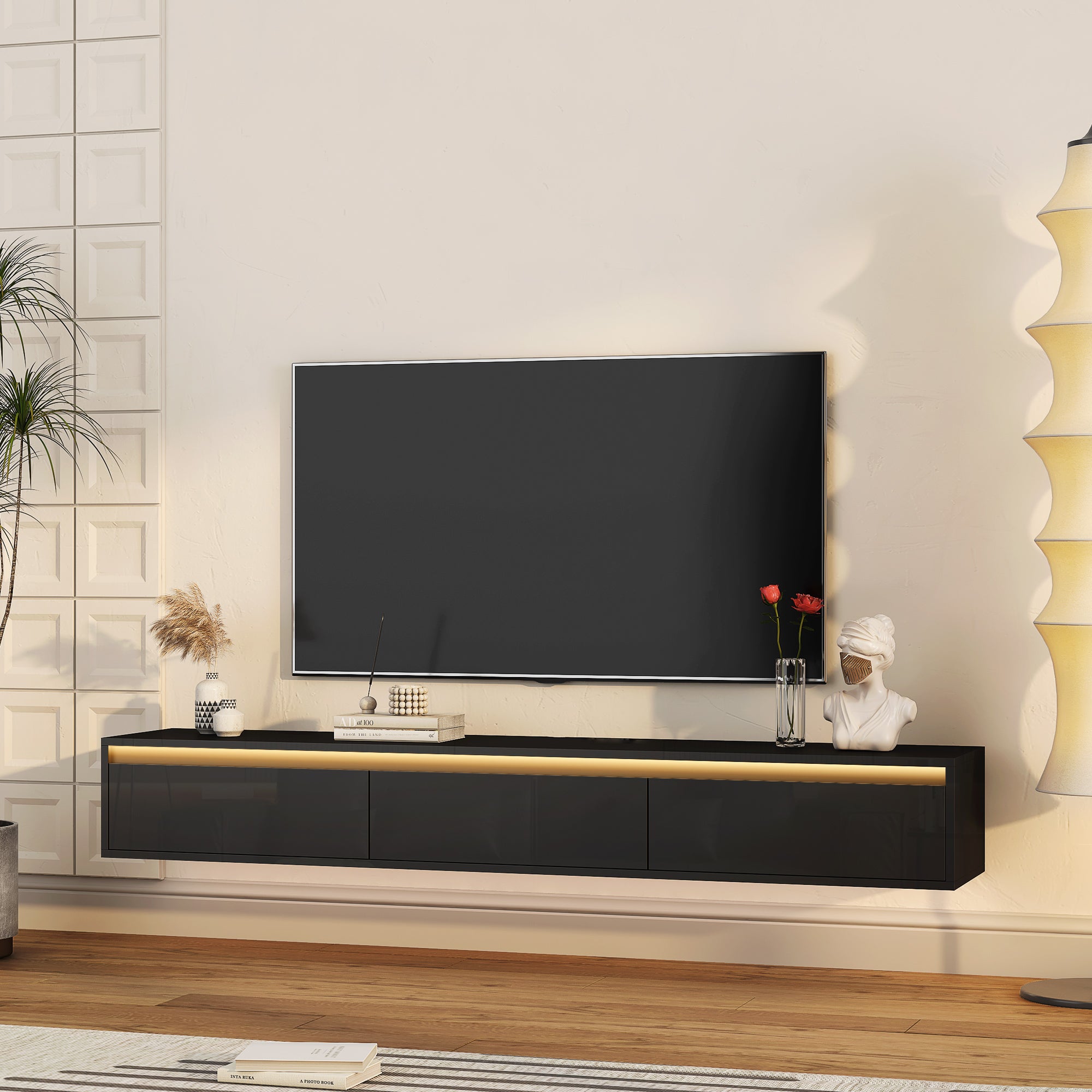 Black LED Wall TV Stand