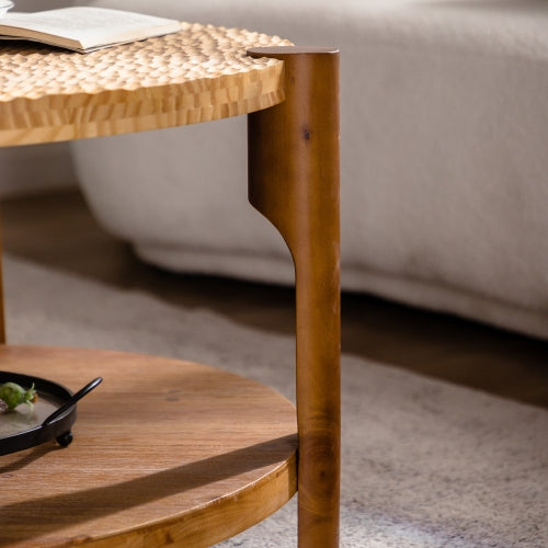 Wood Mid Century Coffee Table Two-Tier Storage