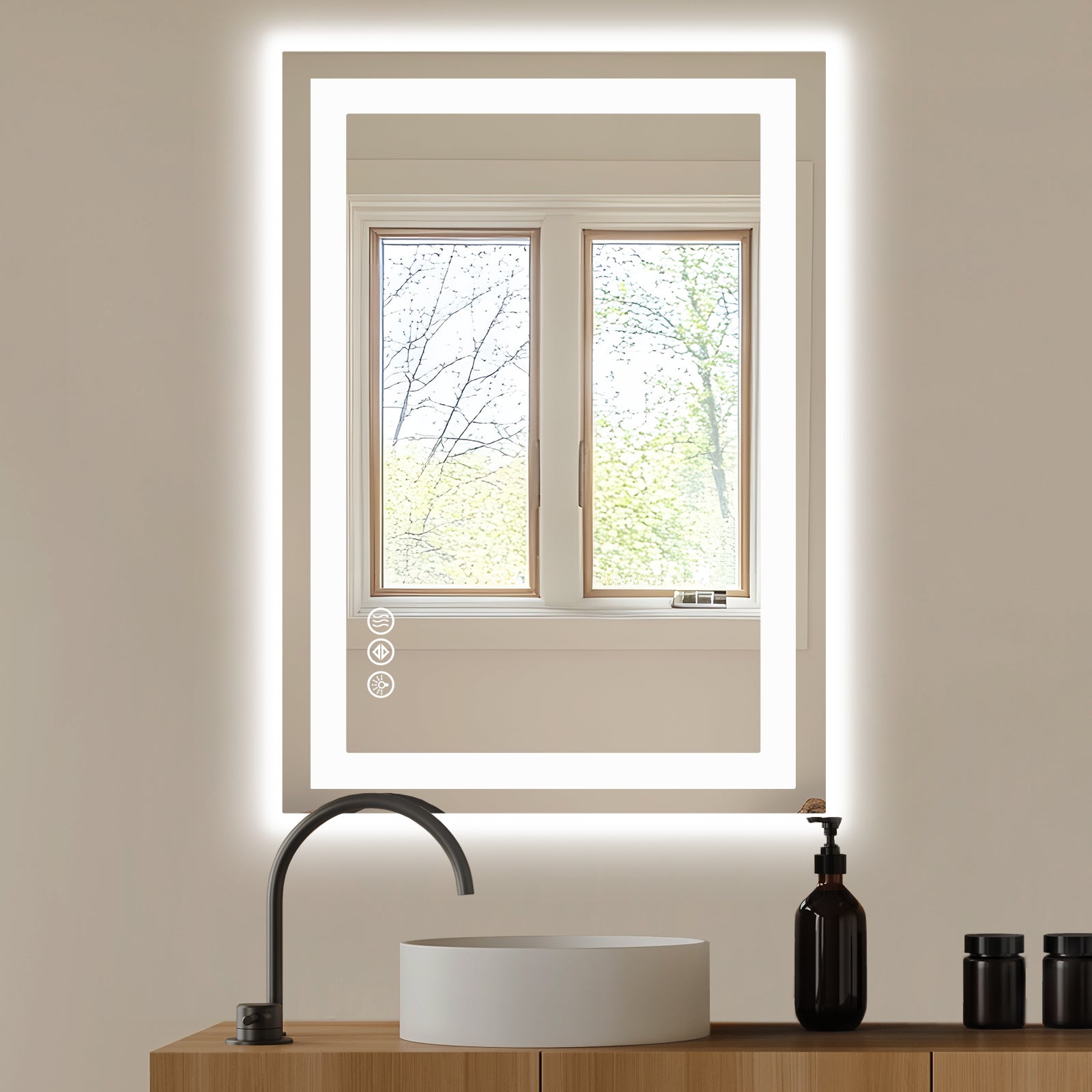 LED Anti-Fog Bathroom Mirror 28x36 Three Modes