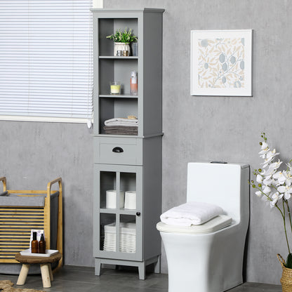 Slim Bathroom Storage Cabinet Door & Shelves Tower
