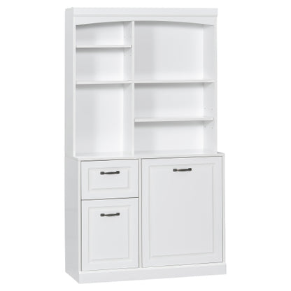 Bathroom Storage Cabinet With Tilt-Out Hamper, 70.9'' Tall Free Standing Organizer With Drawers & Adjustable Shelves, MDF Linen Tower With Steel Handles, White Finish