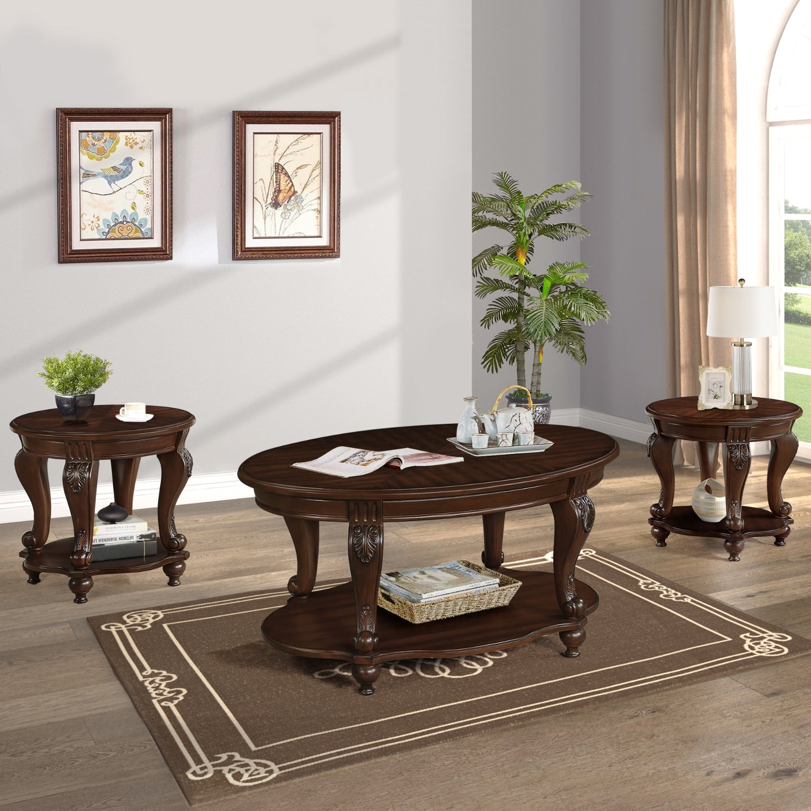 Wood Coffee Table Two-Tier Living Room