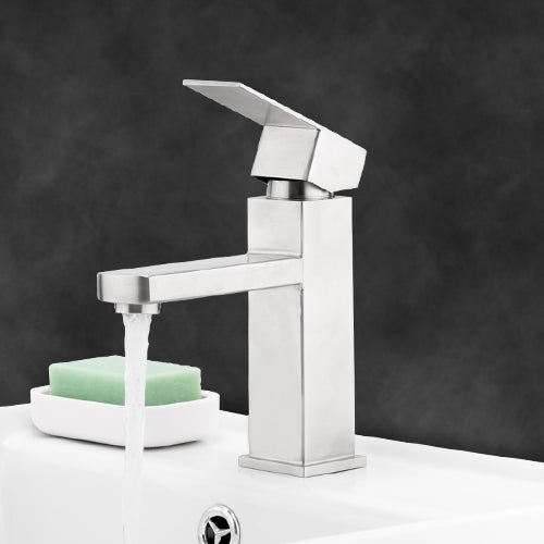 Stainless Steel Black Washbasin Faucet Square Height Single Hole Basin Faucet