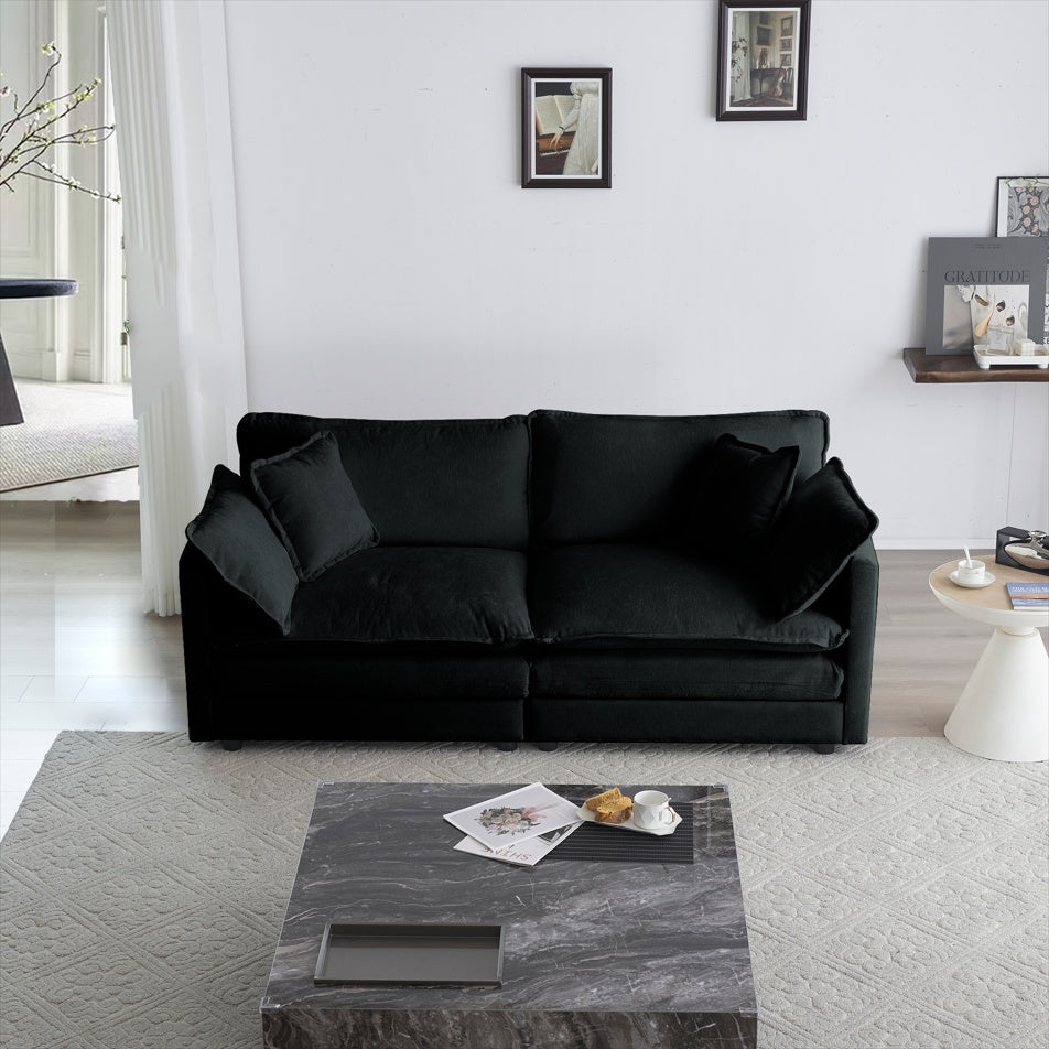 Modern Fabric Loveseat Sofa Couch For Living Room, Upholstered Large Size Deep Seat 2-Seat Sofa With 4 Pillows