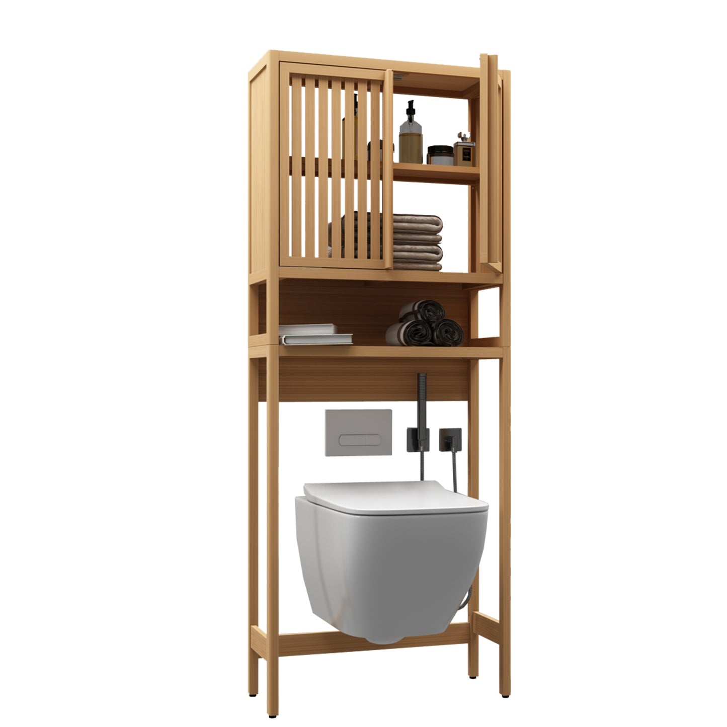 Toilet Storage Rack, Independent Bathroom, Laundry Room, Space Saving, Natural Color