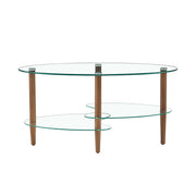 Glass Oval Coffee Table Clear Wood Legs