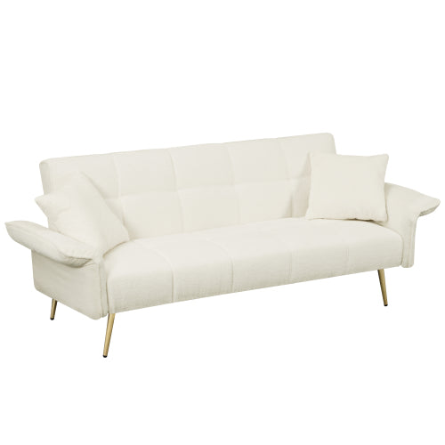 Grey Folding Armrest Sofa Beige Compact Design