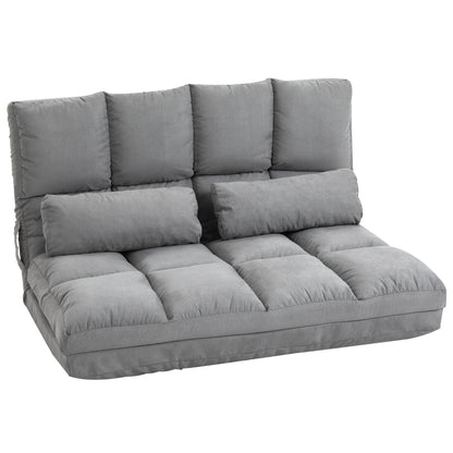 Folding Upholstered Couch Bed Gray Convertible Floor Sofa Chair Metal Frame Pillows