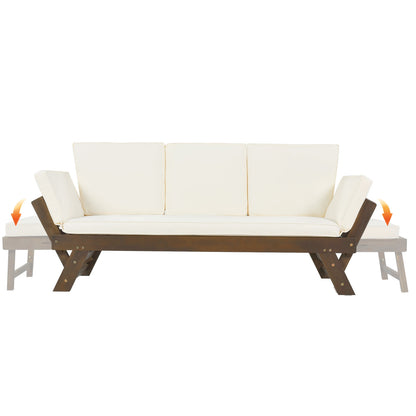 TOPMAX Outdoor Adjustable Patio Wooden Daybed Sofa Chaise Lounge With Cushions For Small Places, Bro