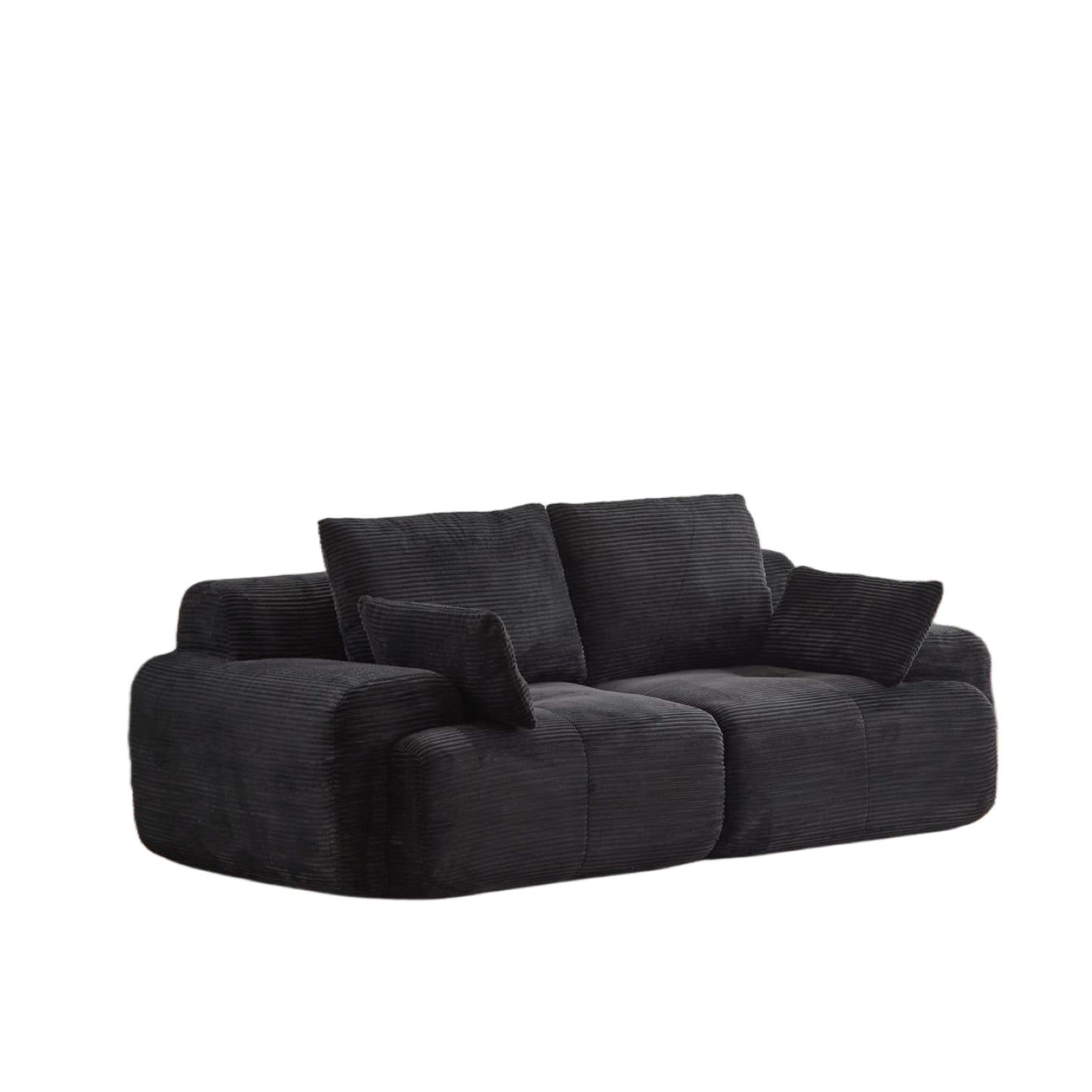 Modern Memory Foam Compressed Sofa,2 Seater Large Sectional Couches For Living Room,Pet-Friendly Cloud Modular Sectional Sofa,Corduroy Fabric,Extra Deep Loveseat,No Assembly Required, Black