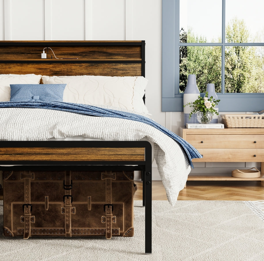 Brown LED Headboard Bed