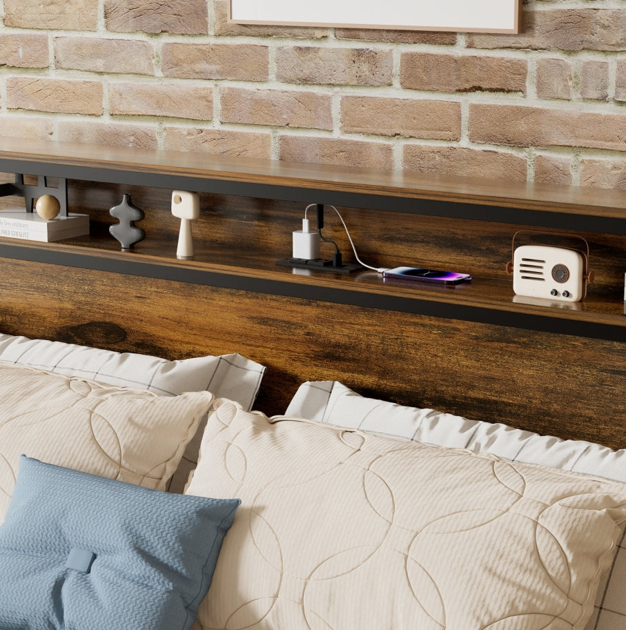 Brown LED Headboard Bed