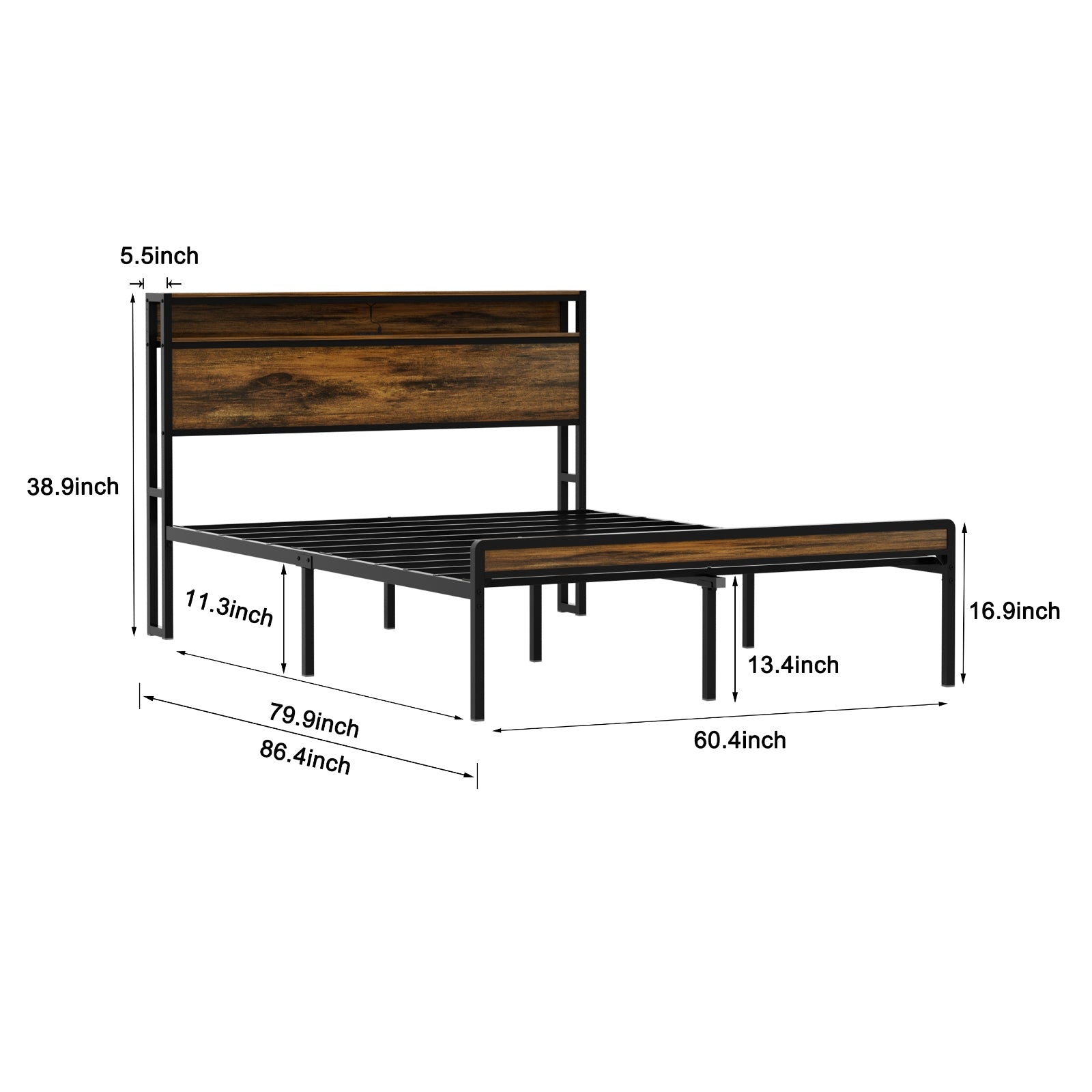 Brown LED Headboard Bed