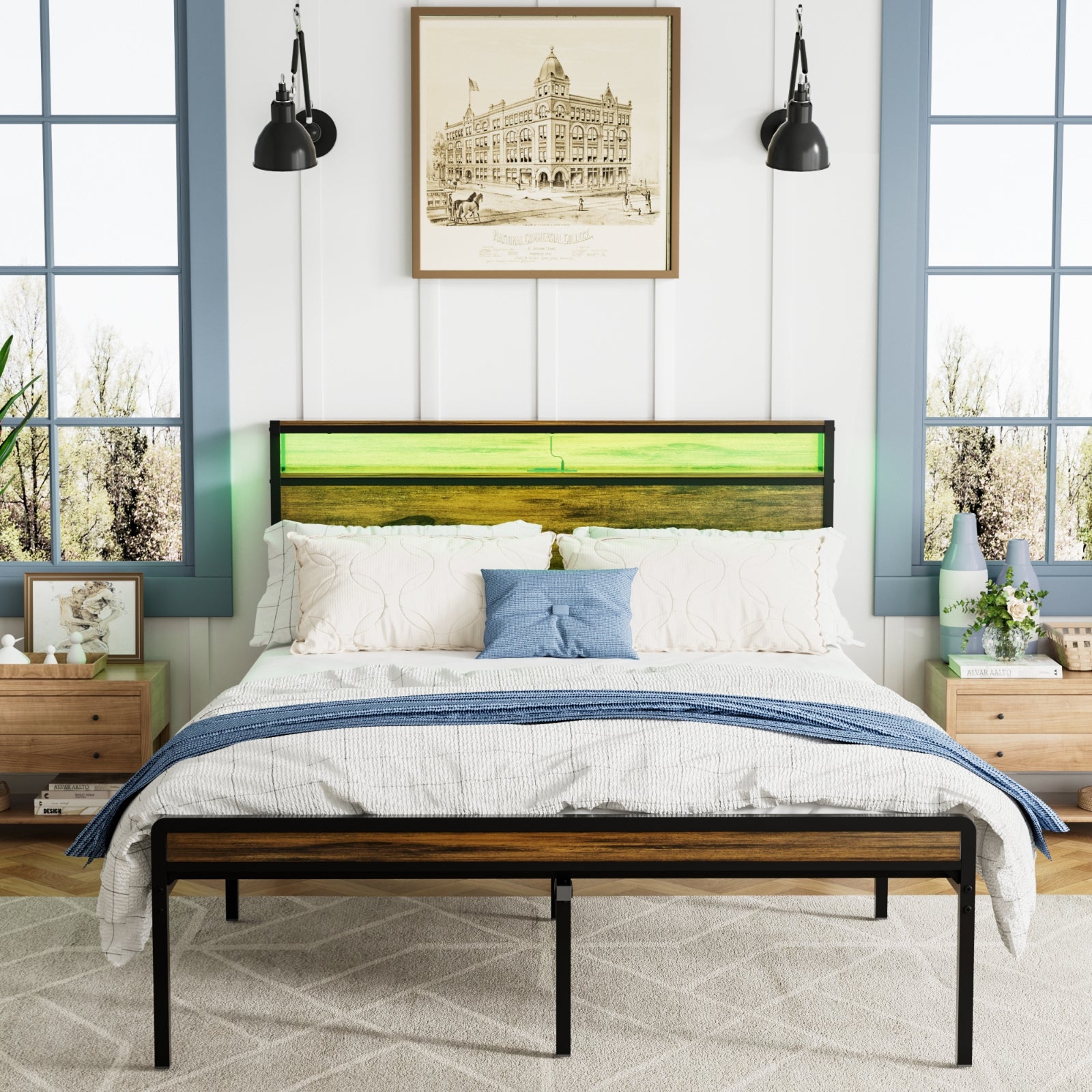 Brown LED Headboard Bed