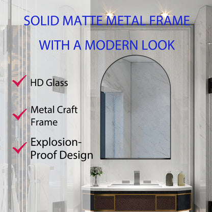 24x36 Inch Arched Recessed Medicine Cabinet, Metal Framed Bathroom Wall Cabinet With Mirror And Adjustable Shelves, Wall Mirror With Storage For Bathroom, Matte Black