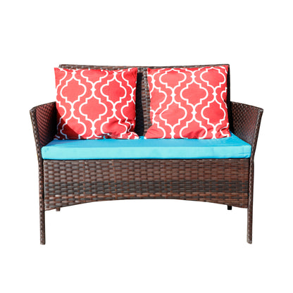 Four-Piece Sofa Set Table With Sofa Chair PE Rattan Outdoor Furniture W3152P269436 Box1 With Sapphire Blue Color Cushion