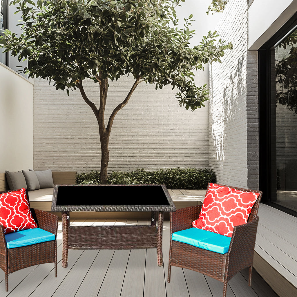 Four-Piece Sofa Set Table With Sofa Chair PE Rattan Outdoor Furniture W3152P269436 Box1 With Sapphire Blue Color Cushion