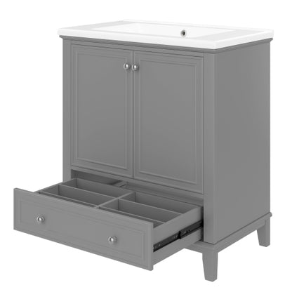 36 Bathroom Vanity With Sink, One Cabinet And Three Drawers, Solid Wood And MDF Board,
