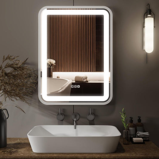 Bathroom Vanity Mirror With Light For Wall Smart LED Frame Makeup Mirror For Over Sink Dimmable 3 Colors Temperature Anti-Fog Memory Function Vertical & Horizontal