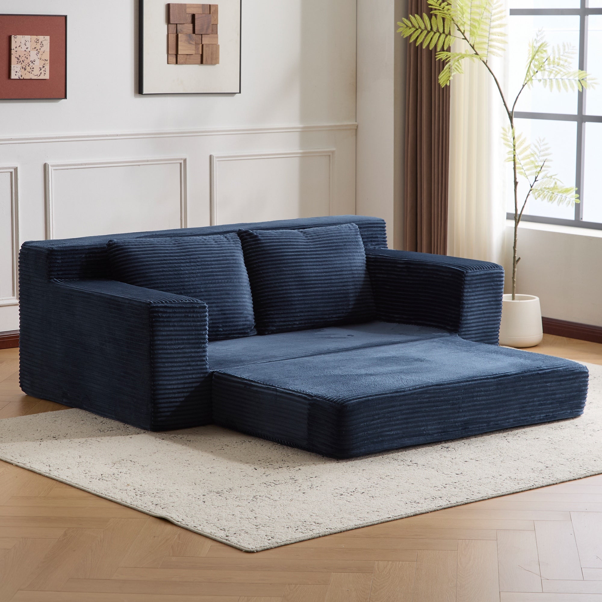 Dark Blue Corduroy Loveseat