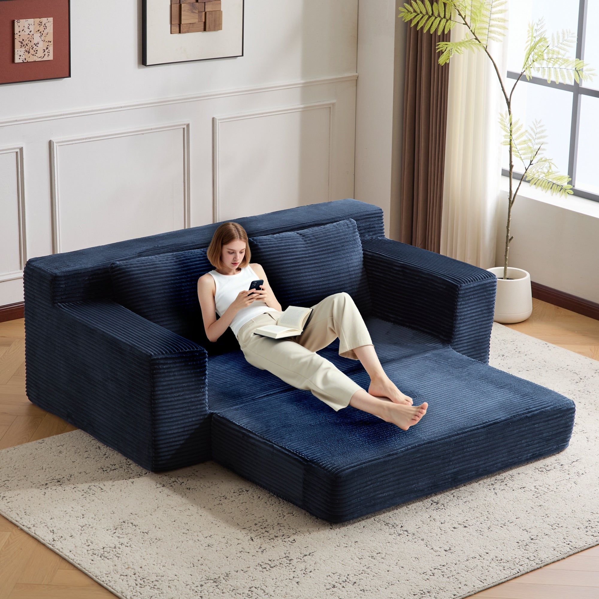 Dark Blue Corduroy Loveseat