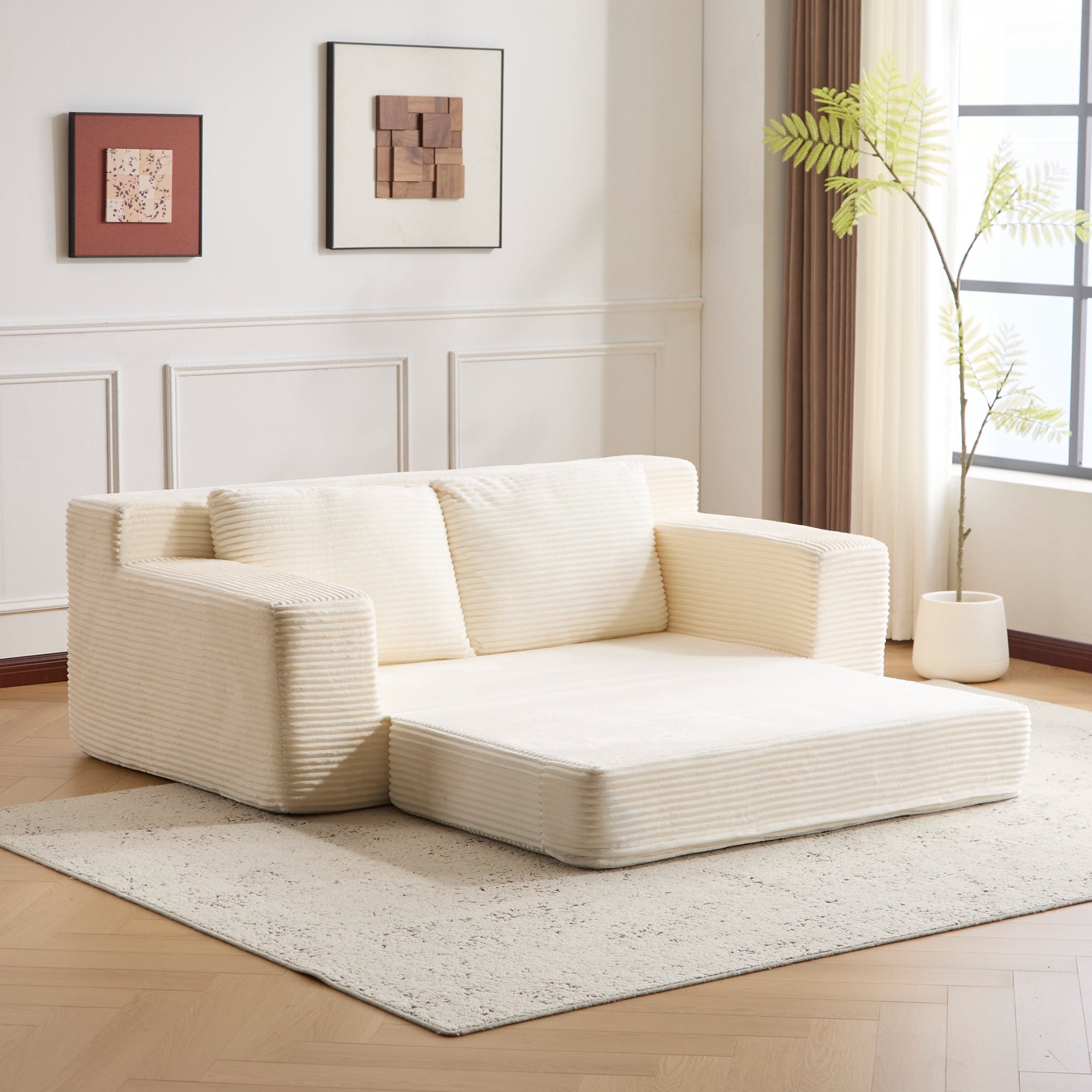 White Corduroy Loveseat Sofa