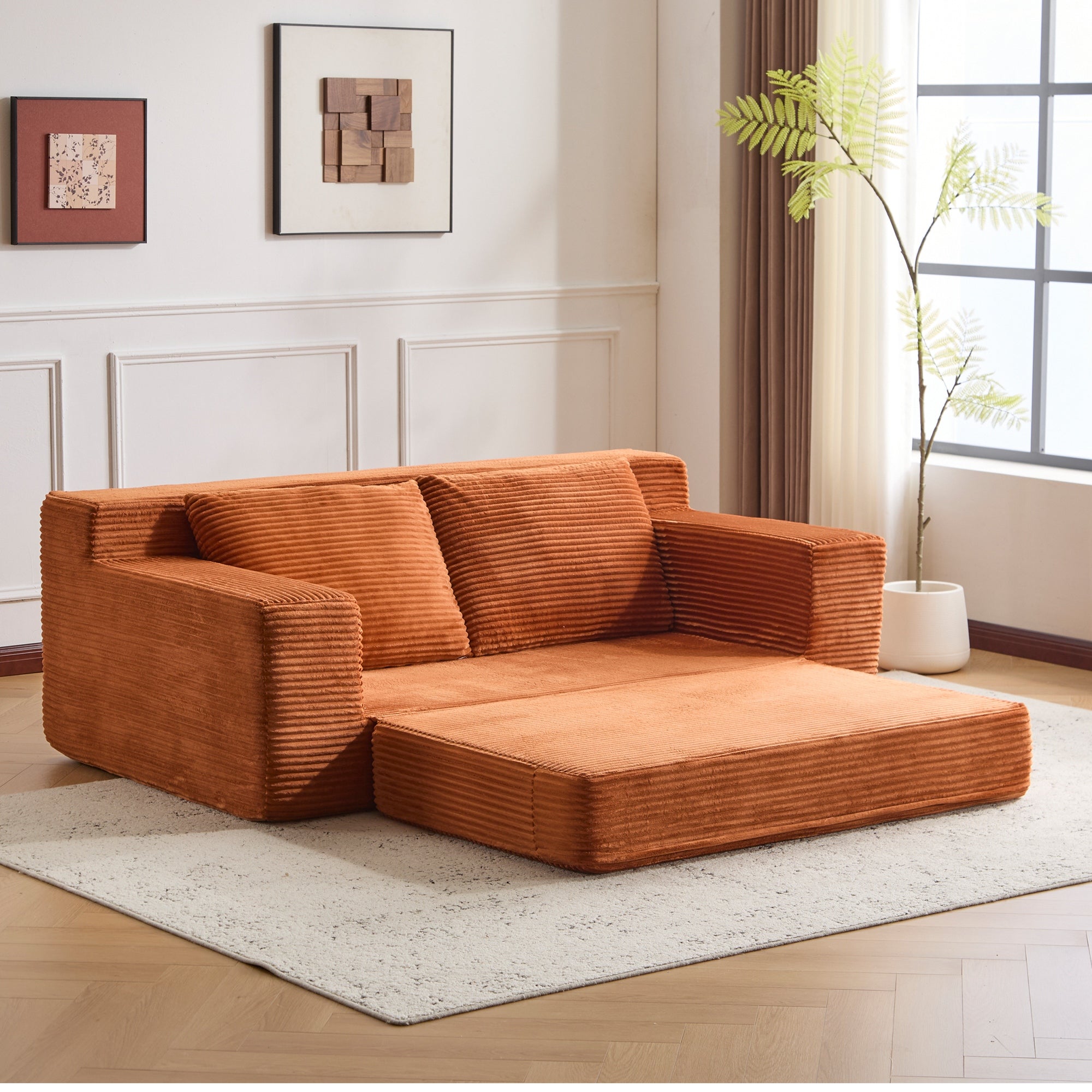 Orange Corduroy Loveseat Sofa