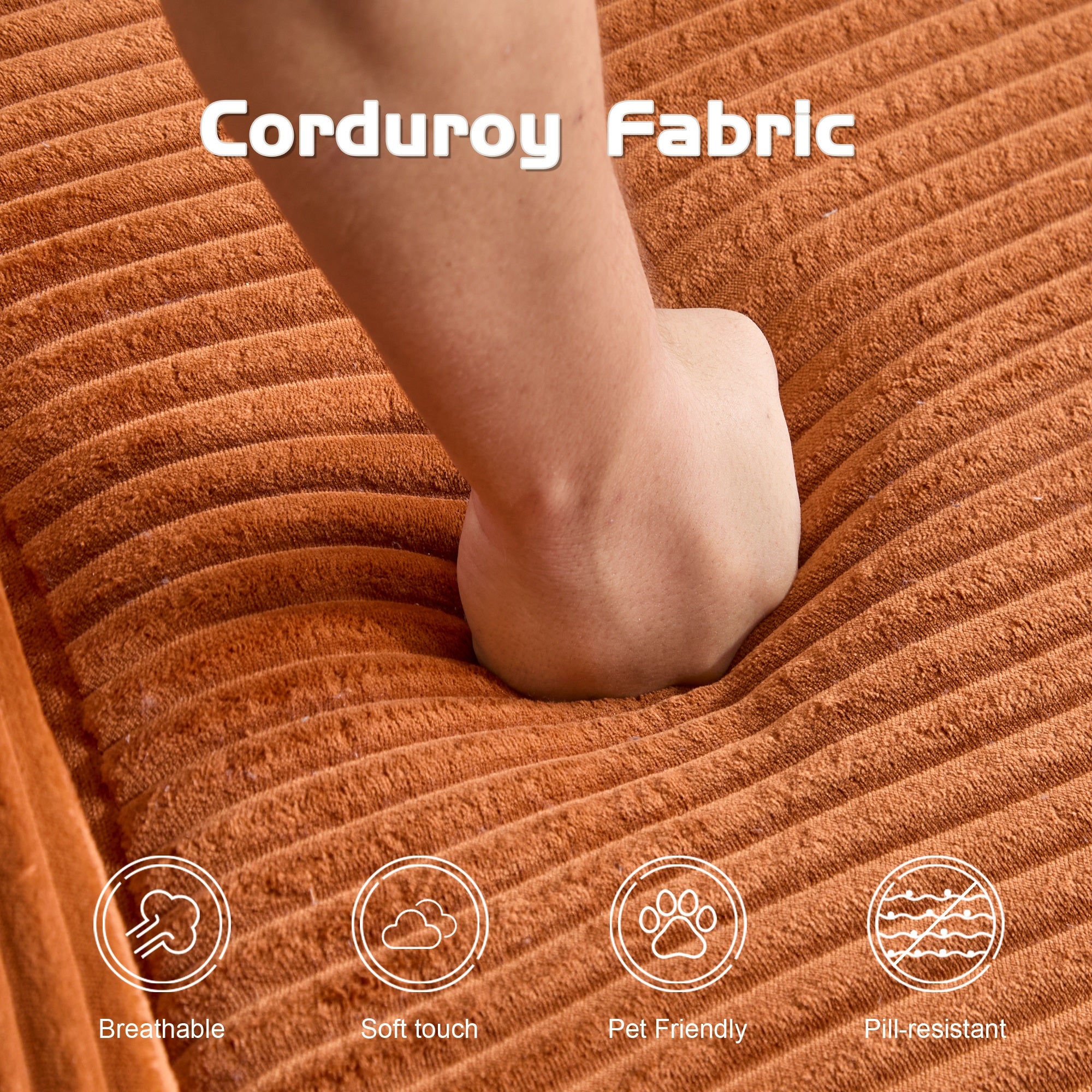 Orange Corduroy Loveseat Sofa