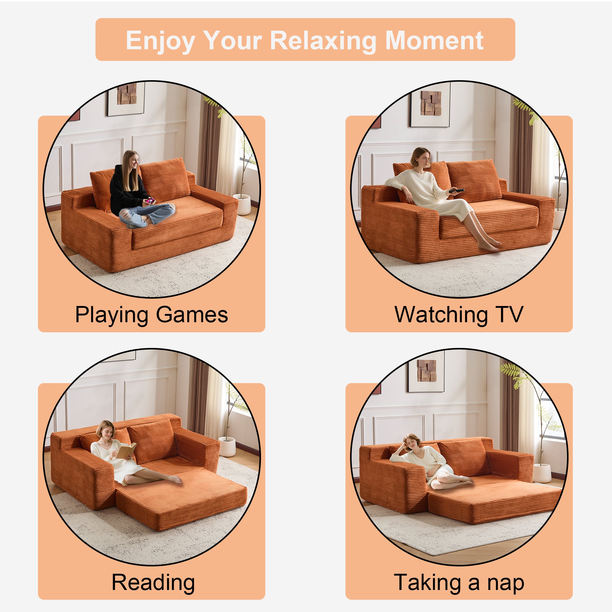 Orange Corduroy Loveseat Sofa