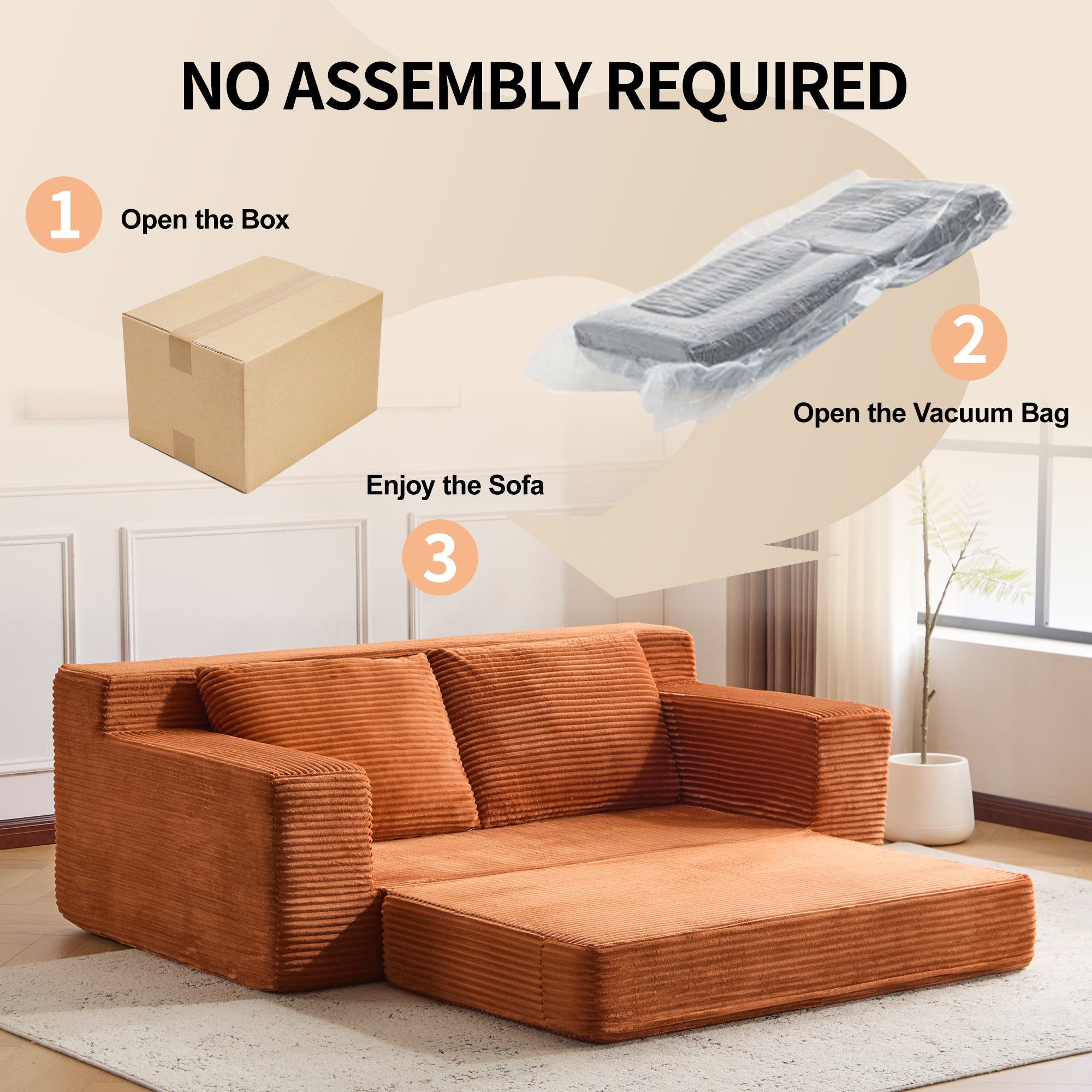 Orange Corduroy Loveseat Sofa