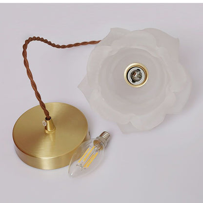 French Flower Glass Brass Small Chandelier Japanese Simplicity