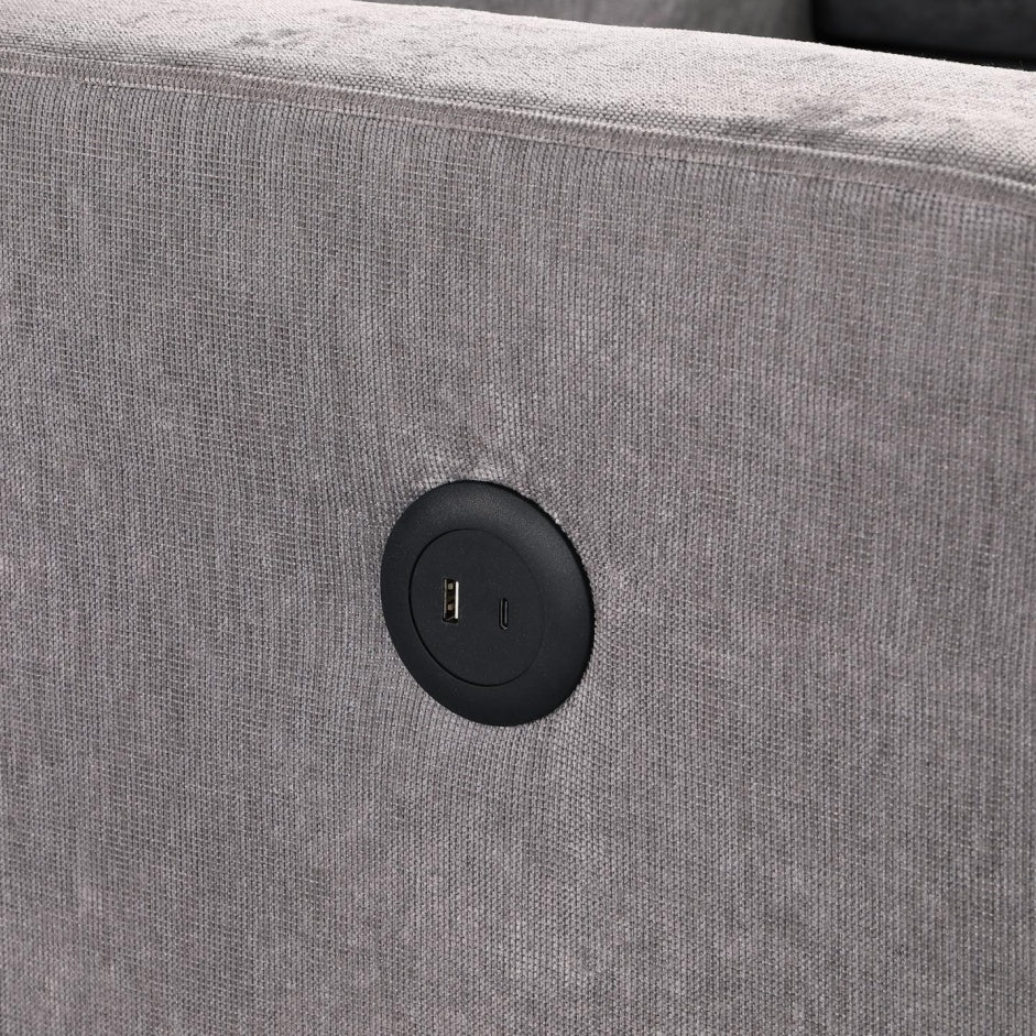 Upholstery Sleeper GREY Sectional Sofa With Storage Space, USB Port, 2 Cup Holders On Back Cushions