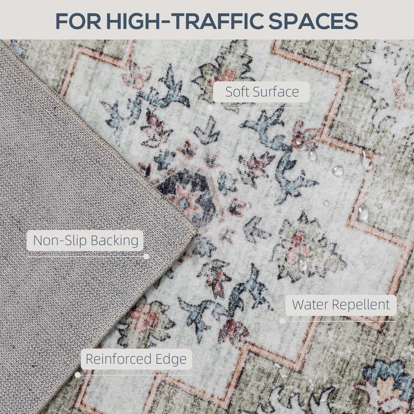 5x7 Area Rug, Vintage Machine Washable Rug, Non-Slip Carpet for Living Room, Bedroom, Dining Room, Brown and Green