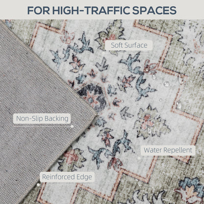 5x7 Area Rug, Vintage Machine Washable Rug, Non-Slip Carpet for Living Room, Bedroom, Dining Room, Brown and Green