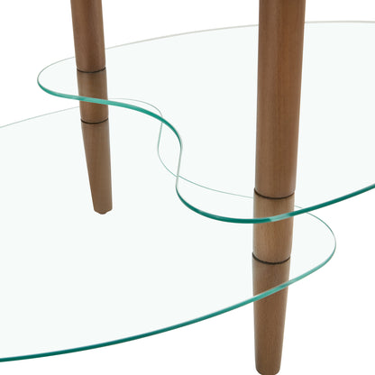 Transparent Oval Glass Coffee Table Modern Table Wood Leg Tea Table 3-layer