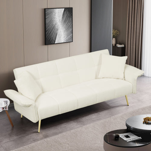 Grey Folding Armrest Sofa Beige Compact Design