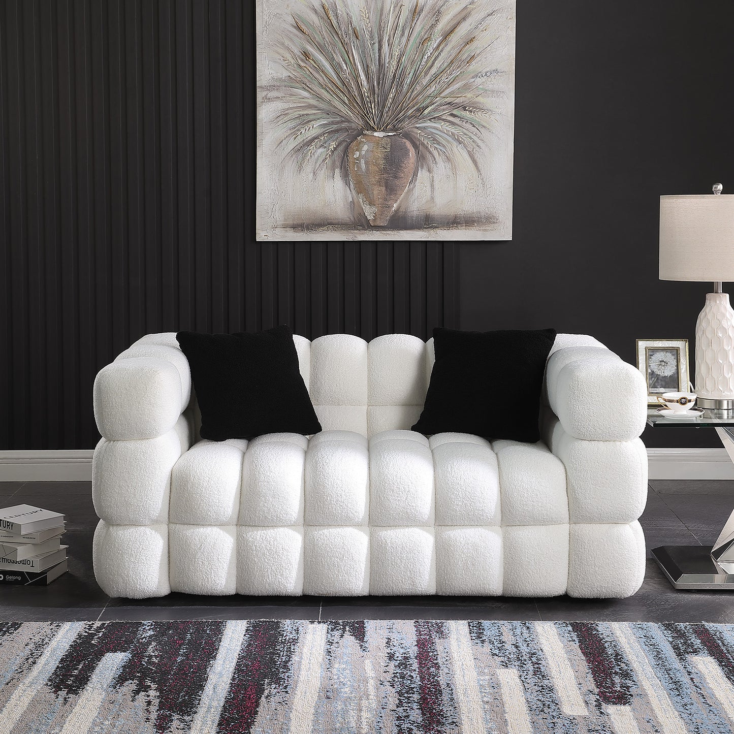 62.2length ,35.83inch  Deepth ,human Body Structure For USA People, Marshmallow Sofa,boucle Sofa ,White Color, 2 Seater