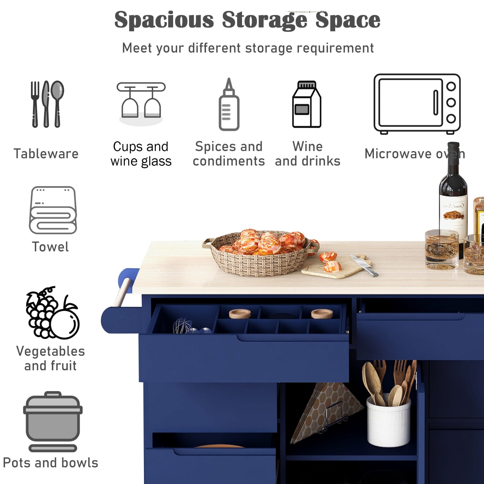Blue Wood Kitchen Cart