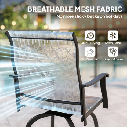 Set of 2 Outdoor Swivel Bar Stools with Armrests